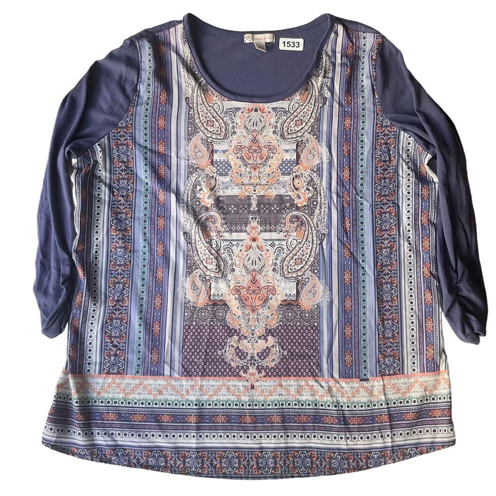 CB Women’s Long Sleeve Floral Blouse size L, Blue
